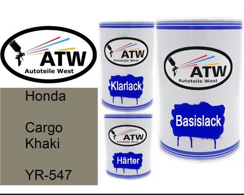 Honda, Cargo Khaki, YR-547: 500ml Lackdose + 500ml Klarlack + 250ml Härter - Set, von ATW Autoteile West.